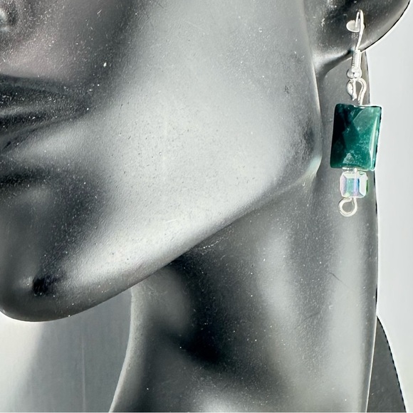 Crystal Glass Bead Earrings and Chalcedony Silver tone Handmade Earrings 3476 P - Picture 6 of 9